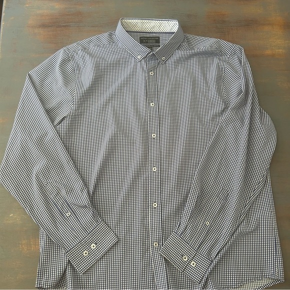 ➕Report Collection Navy and White Checkered Shirt stretch material long sleeves - Picture 2 of 10